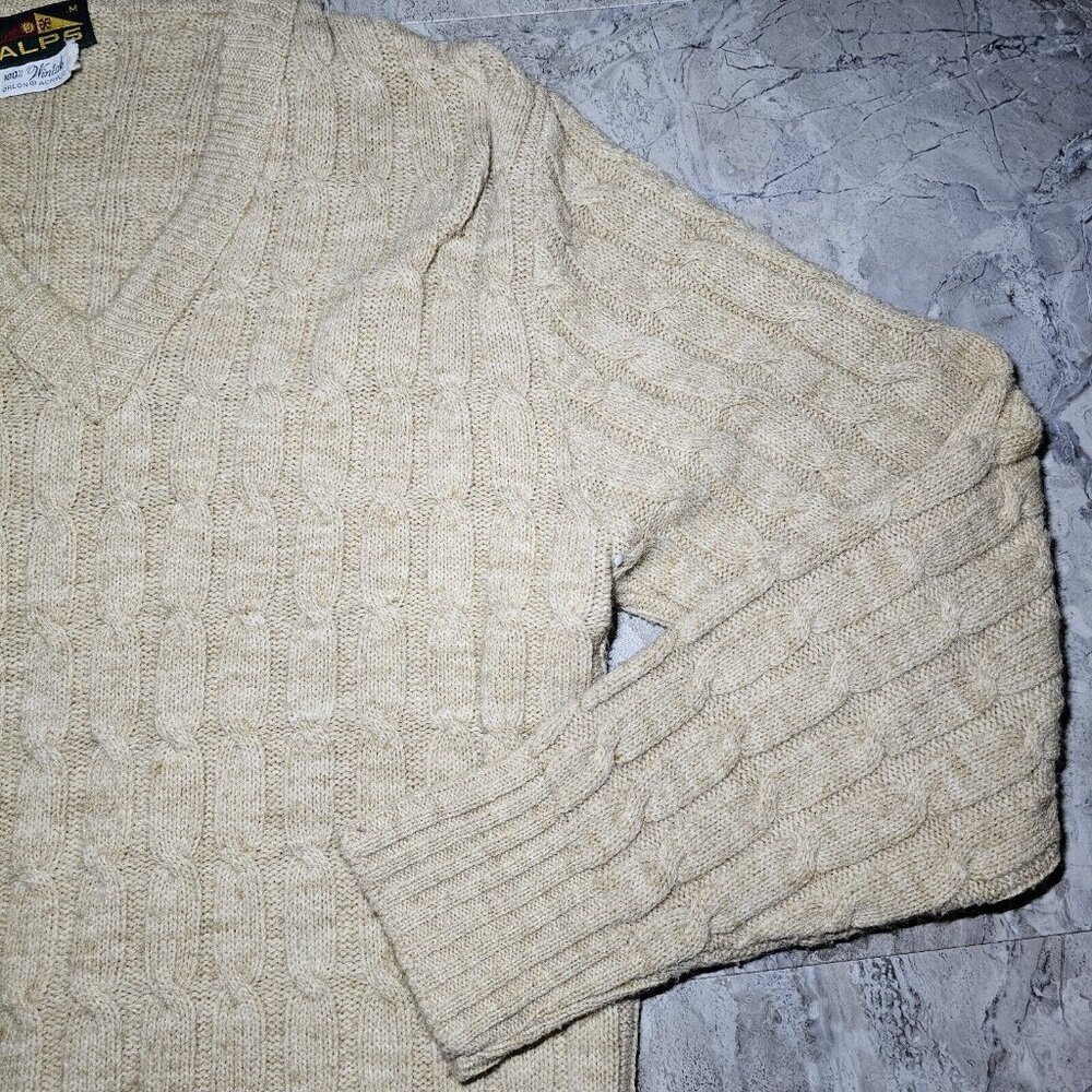 Vintage Alps Wintuk Orlon Sweater Womens Medium Pullover V Neck Beige Tan Brown - Picture 4 of 7